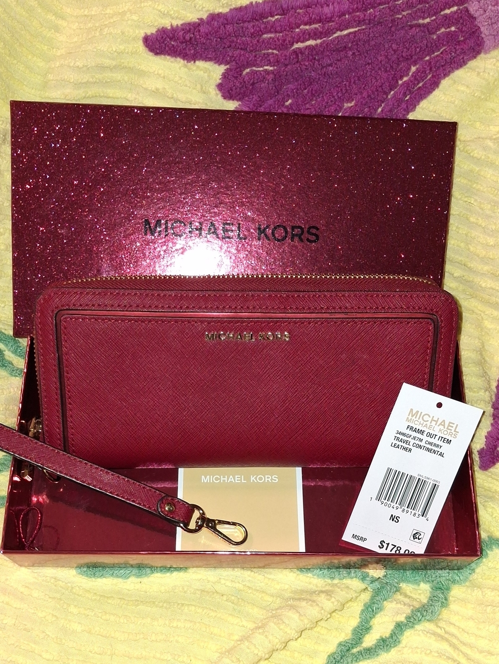 Michael Kors Cherry Red Saffiano Zip-Around Wristlet Wallet